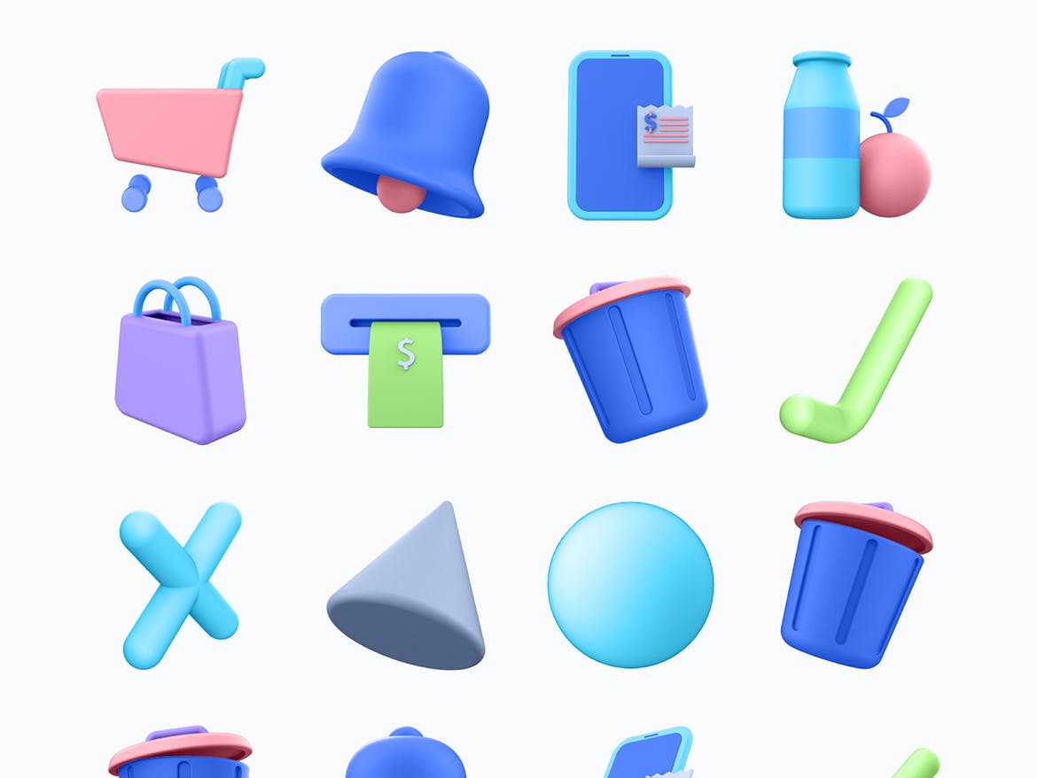 一组时尚高端C4D渲染3D立体图标icon大集合-FIG, PNG, PSD, SKETCH（Vol.3）