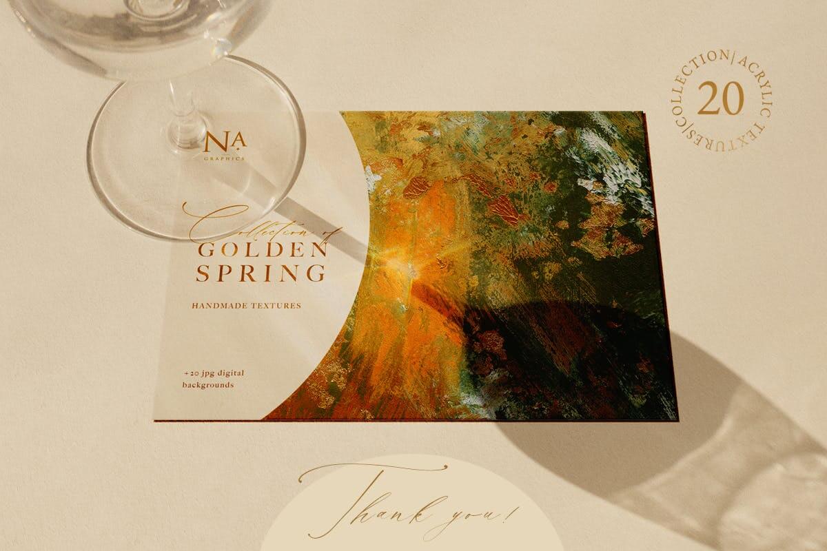 20个金色春天手绘油画底纹纹理背景素材