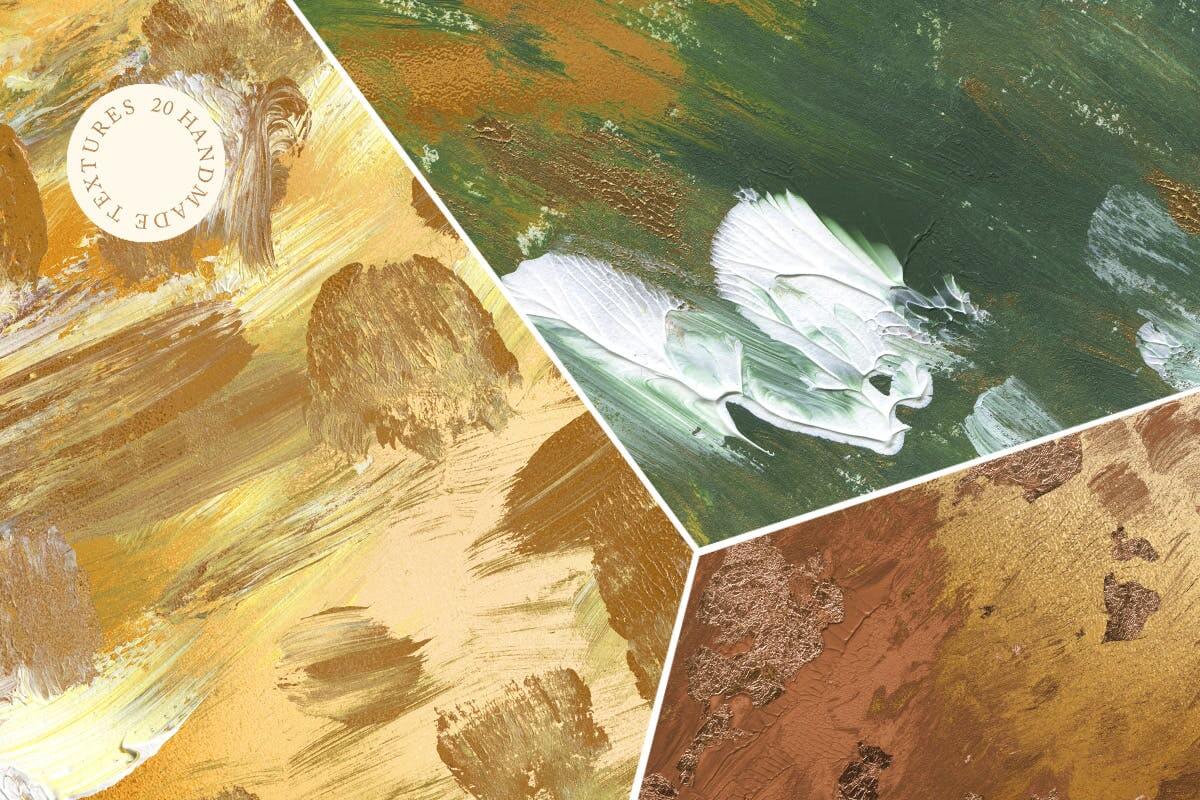 20个金色春天手绘油画底纹纹理背景素材