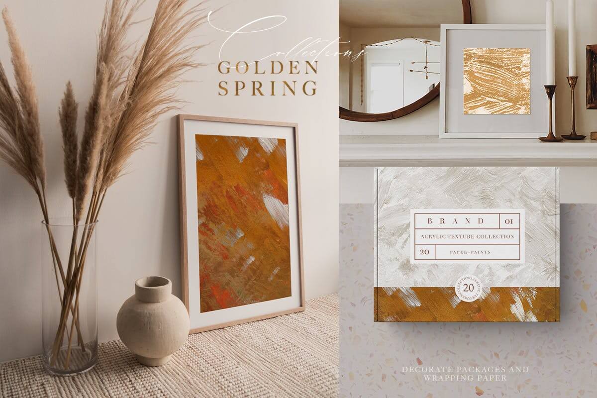 20个金色春天手绘油画底纹纹理背景素材