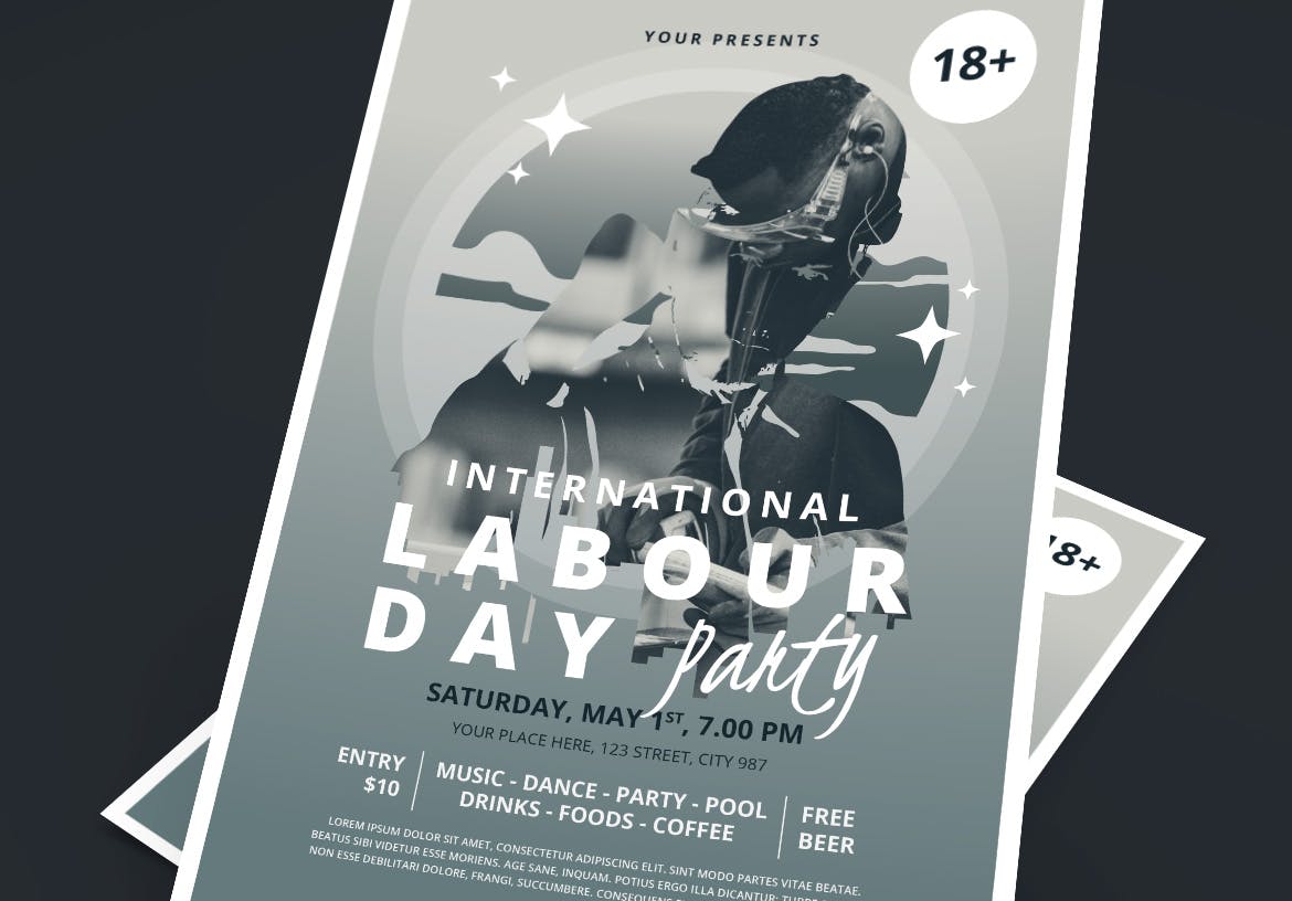 二次曝光风格五一劳动节假日海报设计素材模板