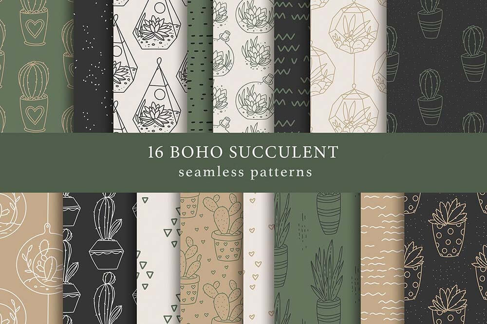 一组风格艳丽的波西米亚无缝背景矢量图案