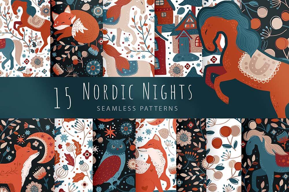 一组风格艳丽的波西米亚无缝背景矢量图案