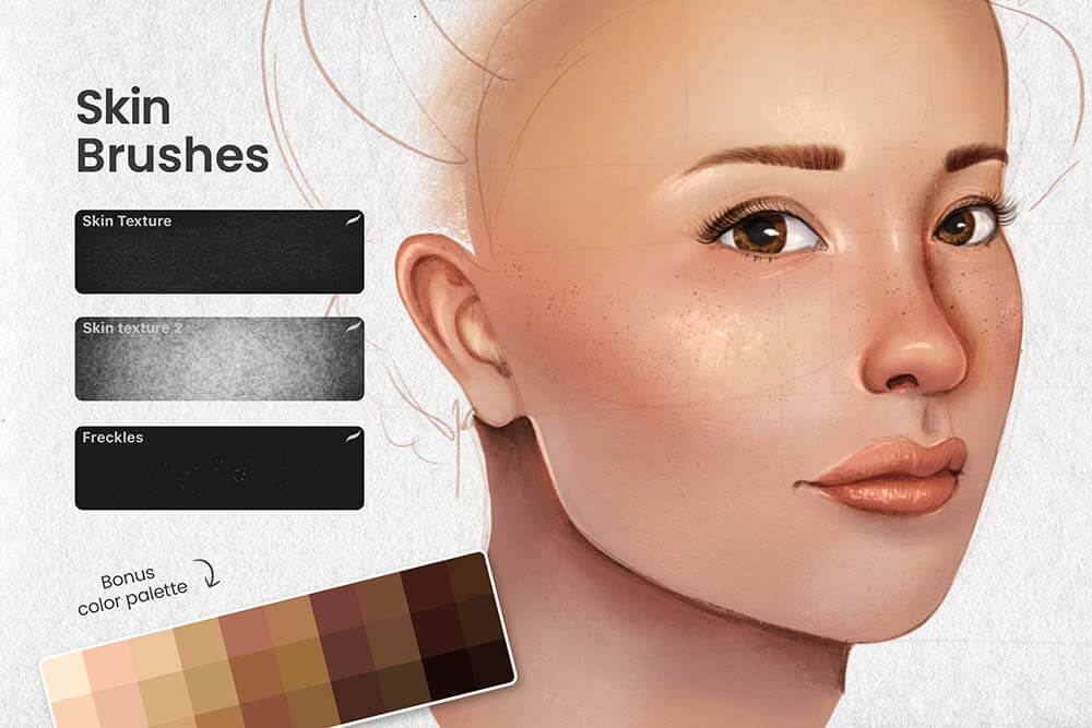 一套完整的人脸肖像Procreate笔刷套装素材包