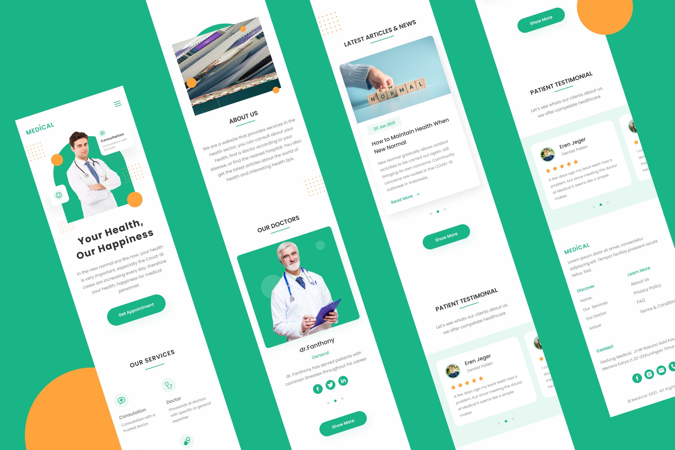 一套绿色医疗相关响应式H5网页UI模板包