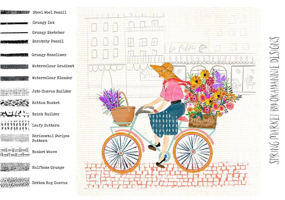 春天为主题的有趣又充满活力绘画纹理Procreate笔刷素材