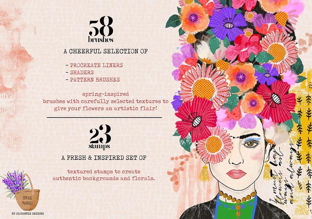 春天为主题的有趣又充满活力绘画纹理Procreate笔刷素材