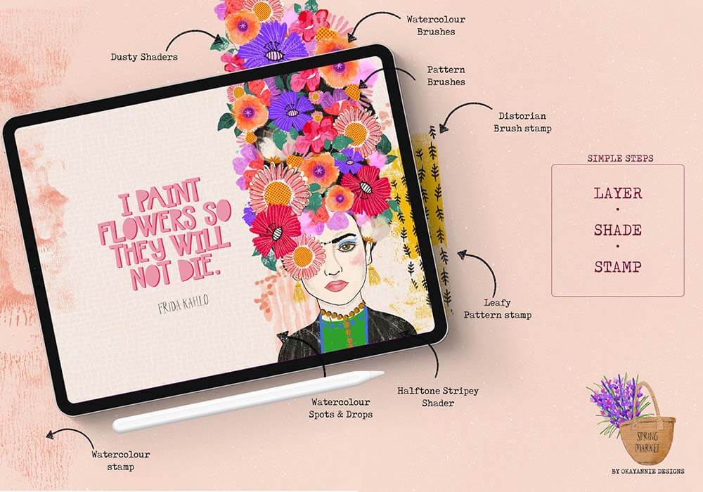 春天为主题的有趣又充满活力绘画纹理Procreate笔刷素材