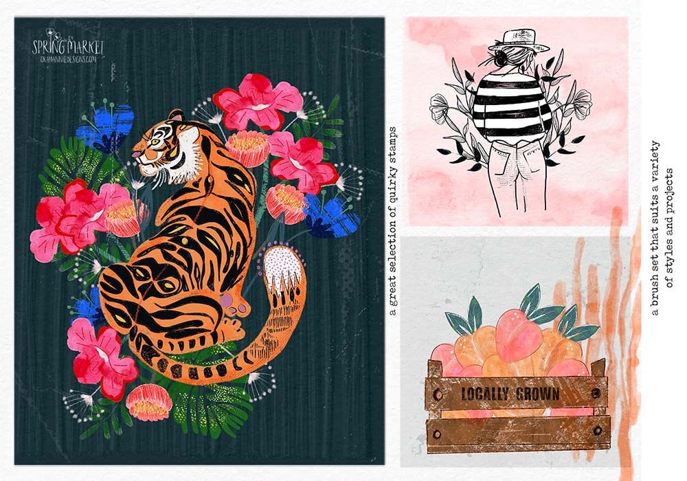 春天为主题的有趣又充满活力绘画纹理Procreate笔刷素材