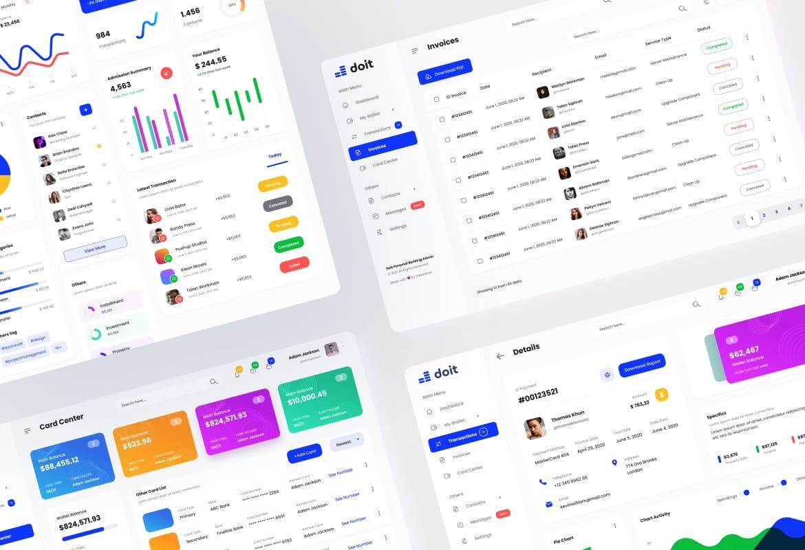 一套亮色调和暗色调个人银行后台管理界面UI素材