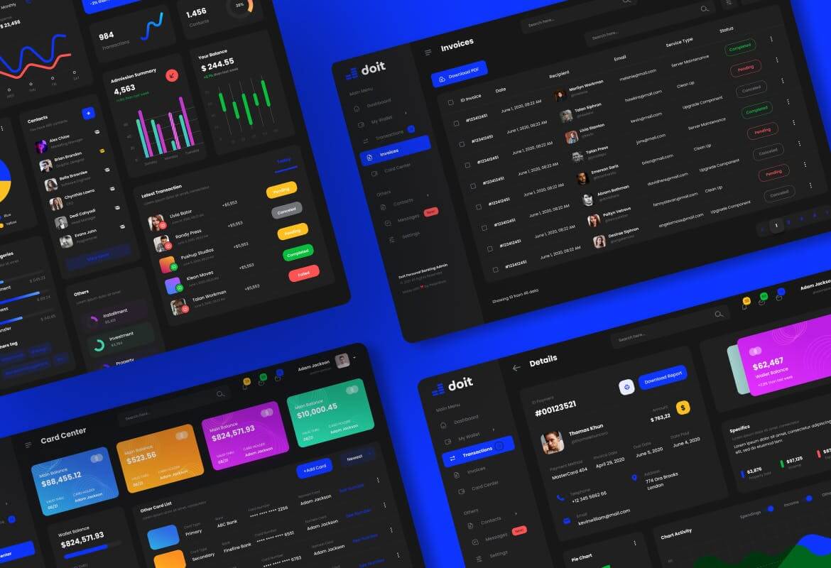 一套亮色调和暗色调个人银行后台管理界面UI素材