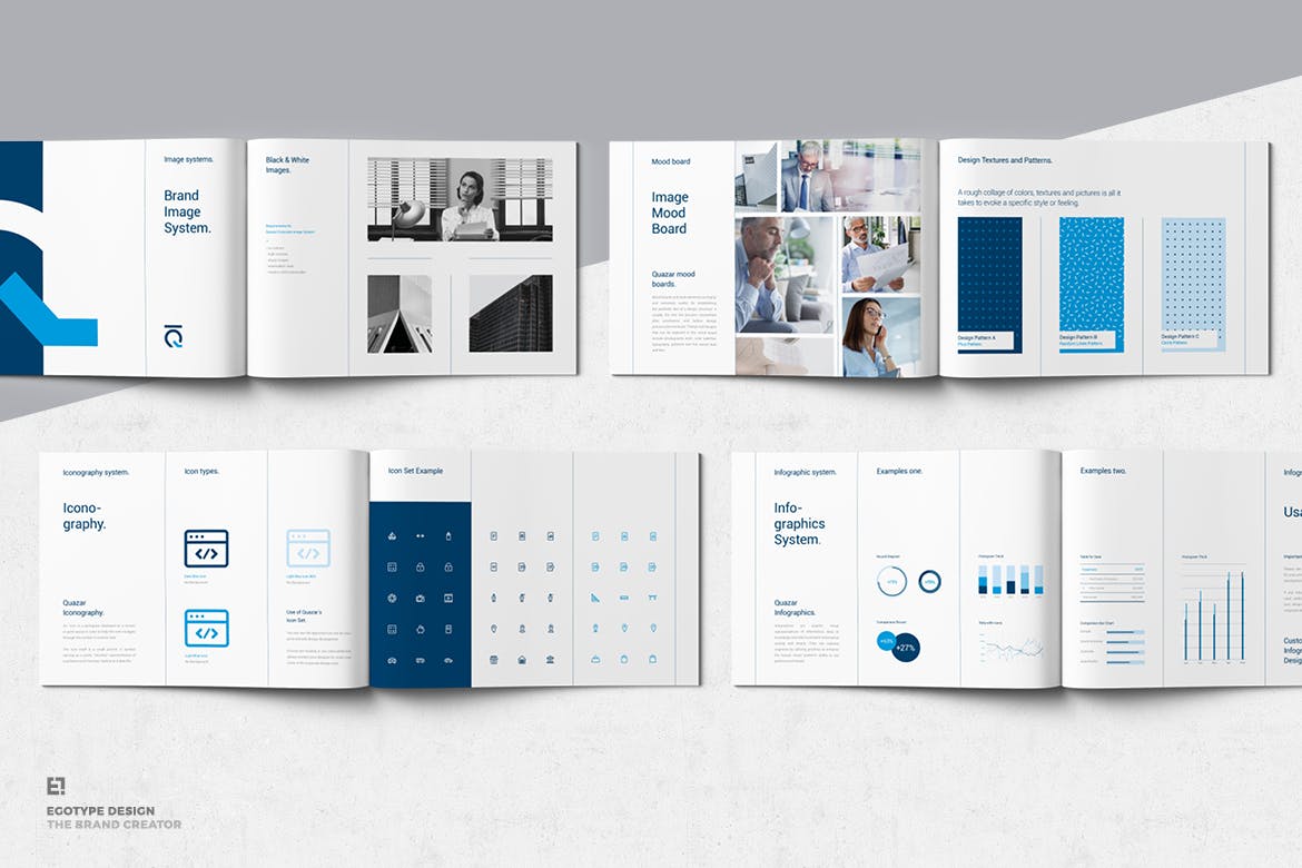 蓝色专业时尚简约品牌VI手册画册宣传设计模板素材