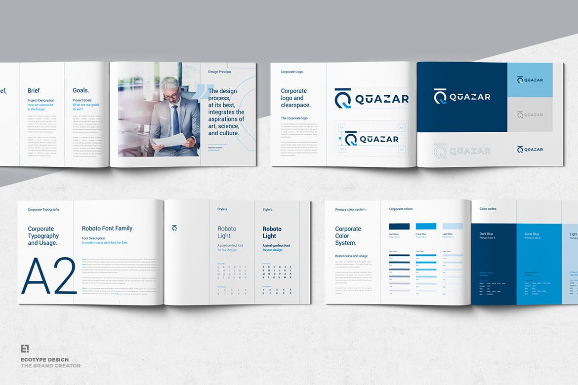 蓝色专业时尚简约品牌VI手册画册宣传设计模板素材