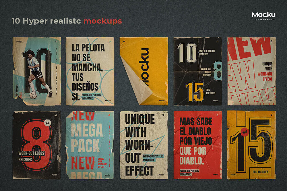 高品质破旧皱纹海报样机PSD素材