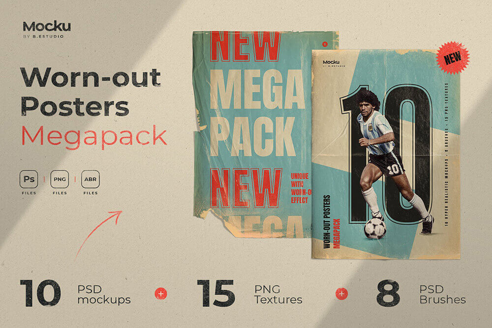 高品质破旧皱纹海报样机PSD素材