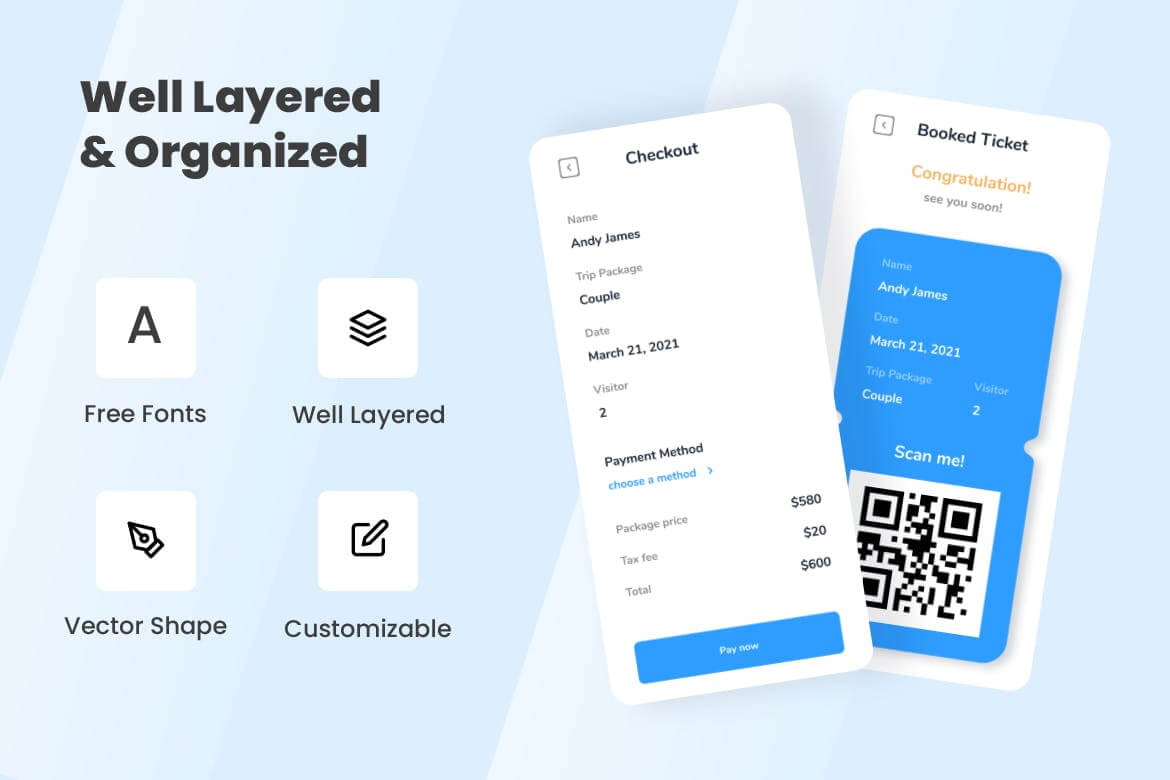 法国旅行社主题移动APP UI KIT素材