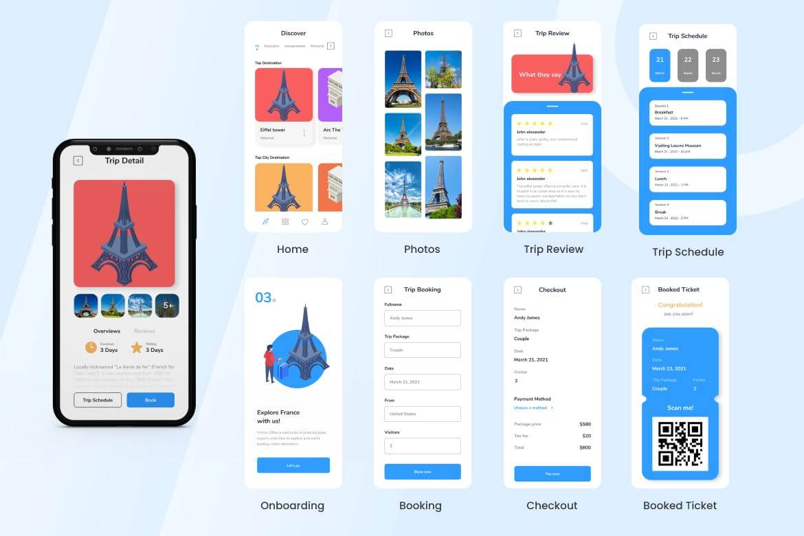 法国旅行社主题移动APP UI KIT素材