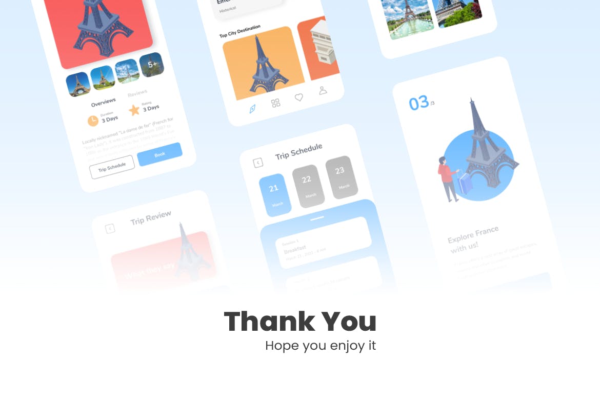 法国旅行社主题移动APP UI KIT素材