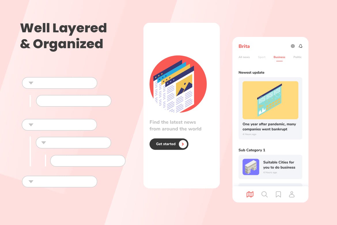 绚丽多彩简洁干净的新闻资讯APP UI素材包