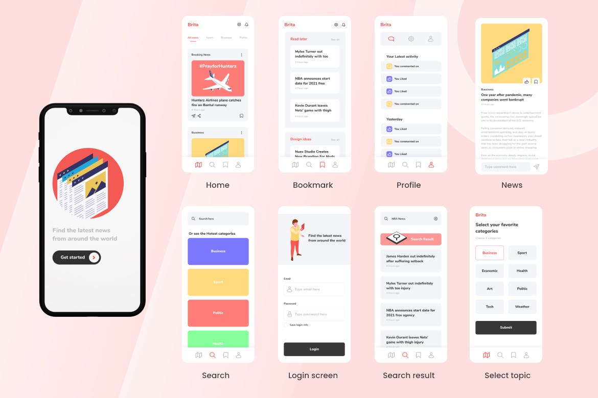 绚丽多彩简洁干净的新闻资讯APP UI素材包
