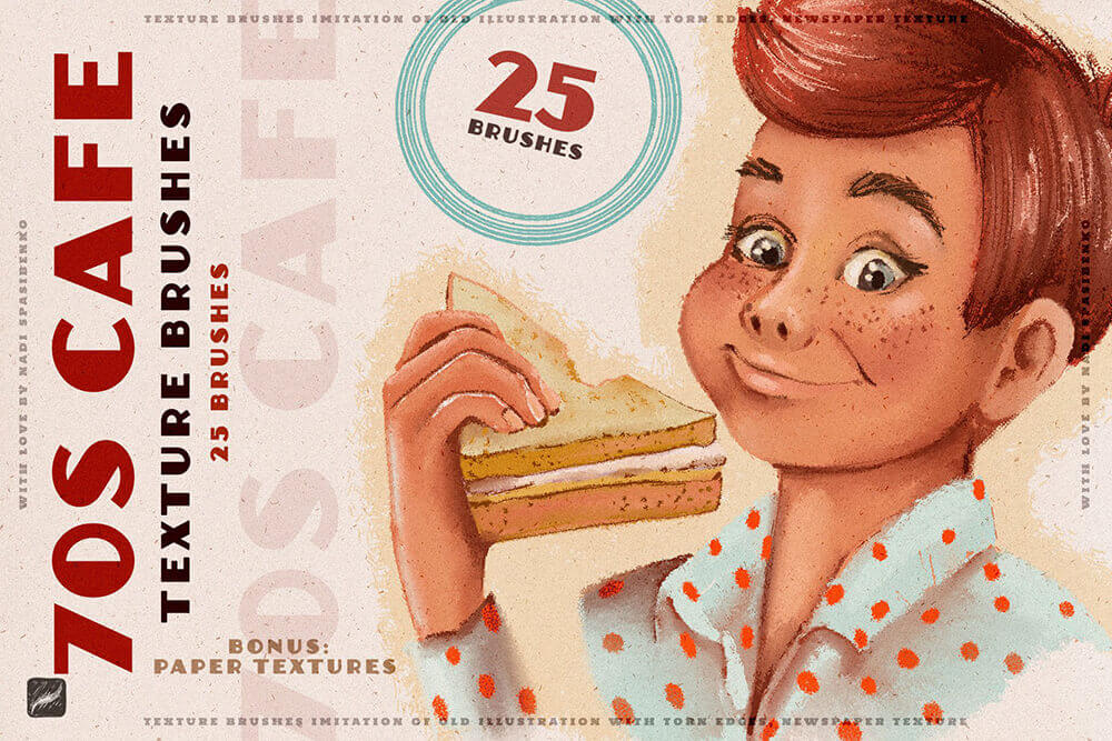 25个70年代复古质感Procreate纹理笔刷素材