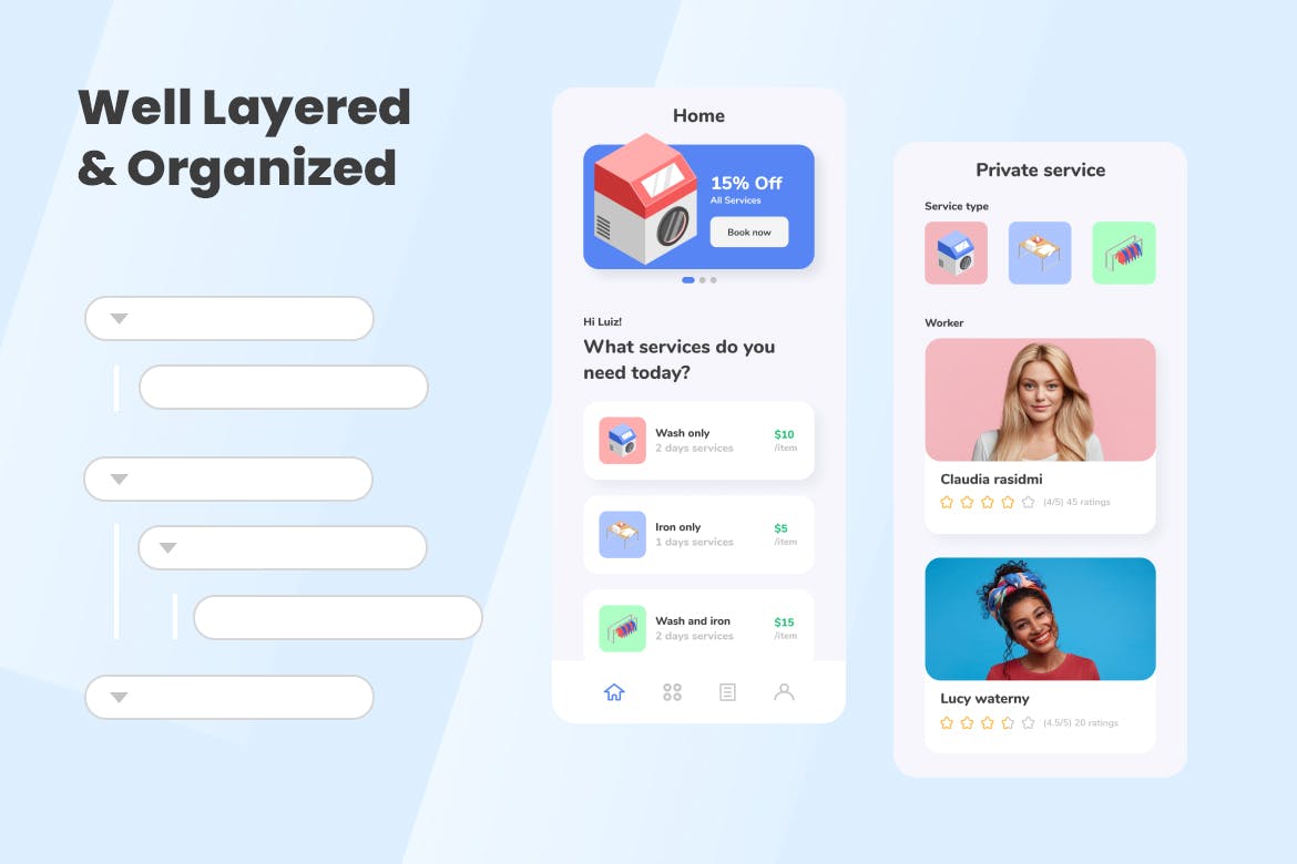 一套非常轻松的洗衣服务APP UI素材包