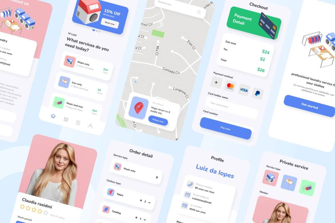 一套非常轻松的洗衣服务APP UI素材包