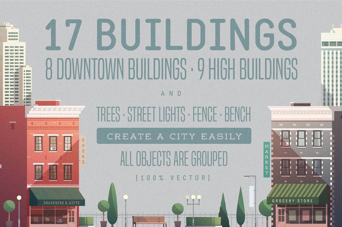 17个细节满满的房地产建筑楼房矢量插画素材合集