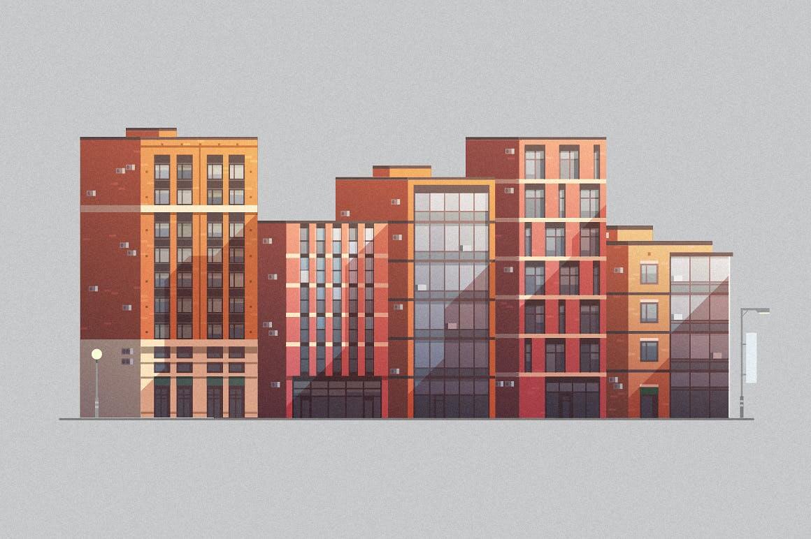 17个细节满满的房地产建筑楼房矢量插画素材合集