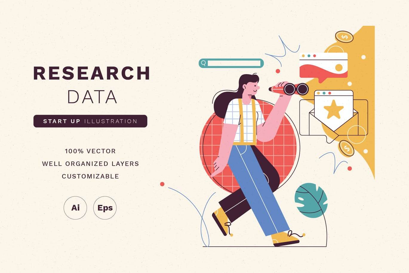 一套简洁清新的谷歌google风格banner登录页矢量UI插画素材包