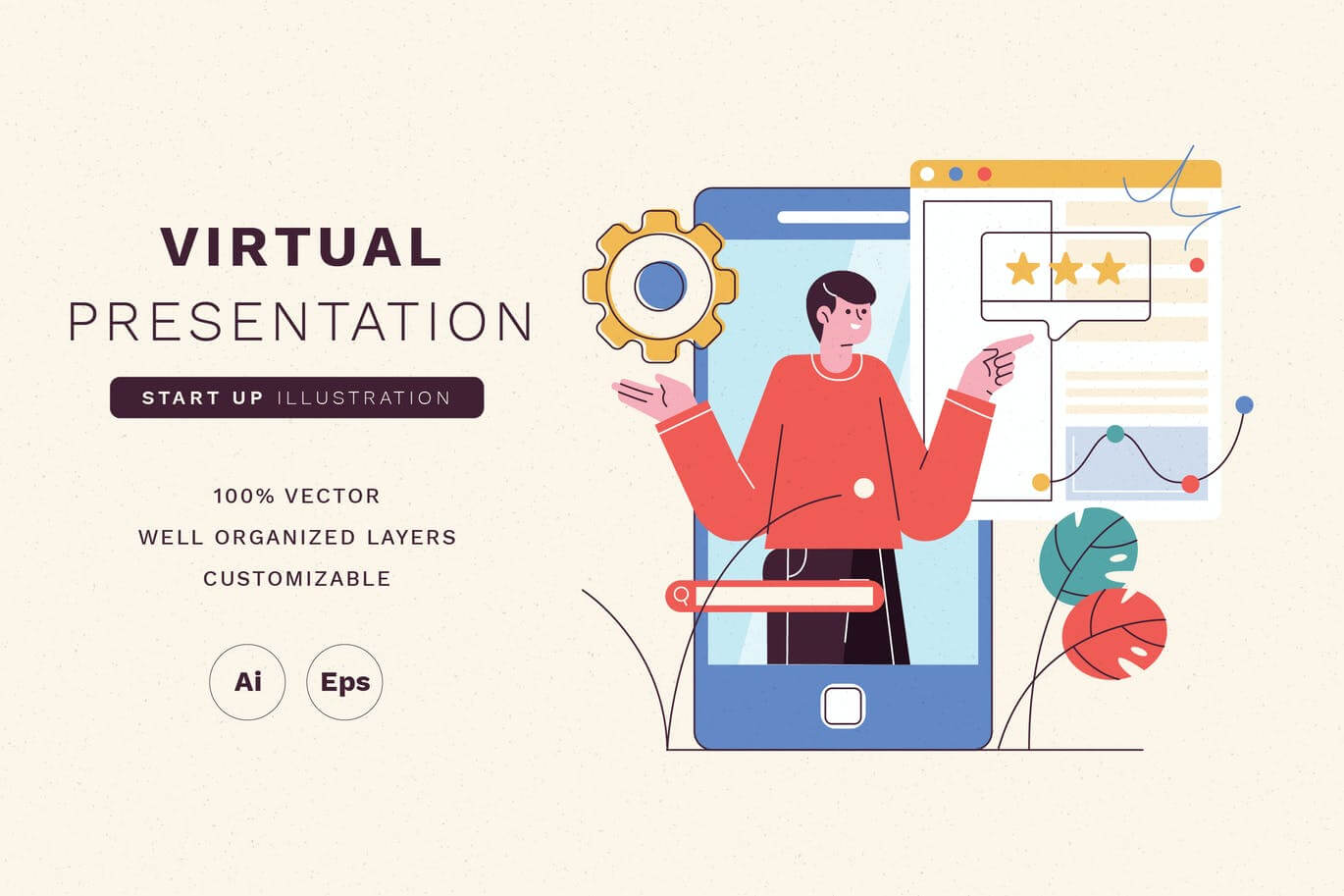 一套简洁清新的谷歌google风格banner登录页矢量UI插画素材包