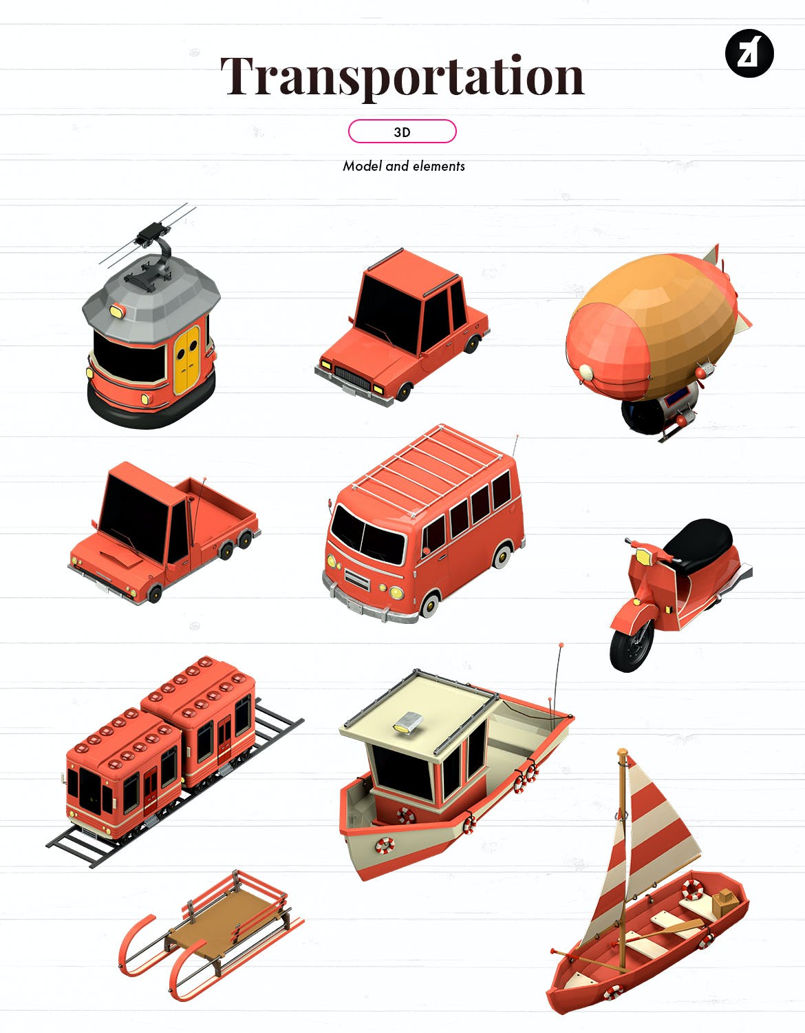 C4D渲染3D风格运输主题图标icon合集