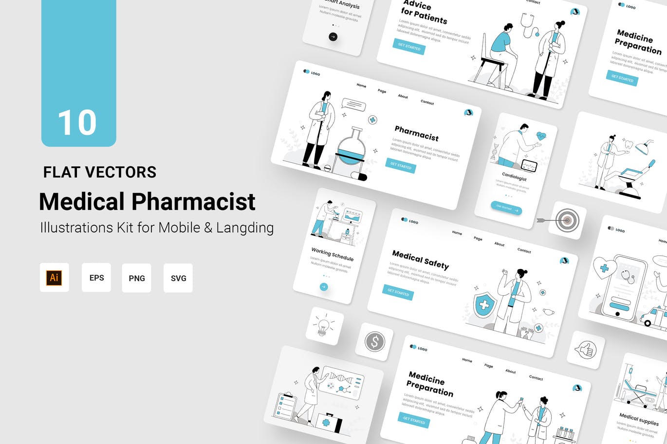 10个医学医生健康主题的UI插画banner海报设计素材模板
