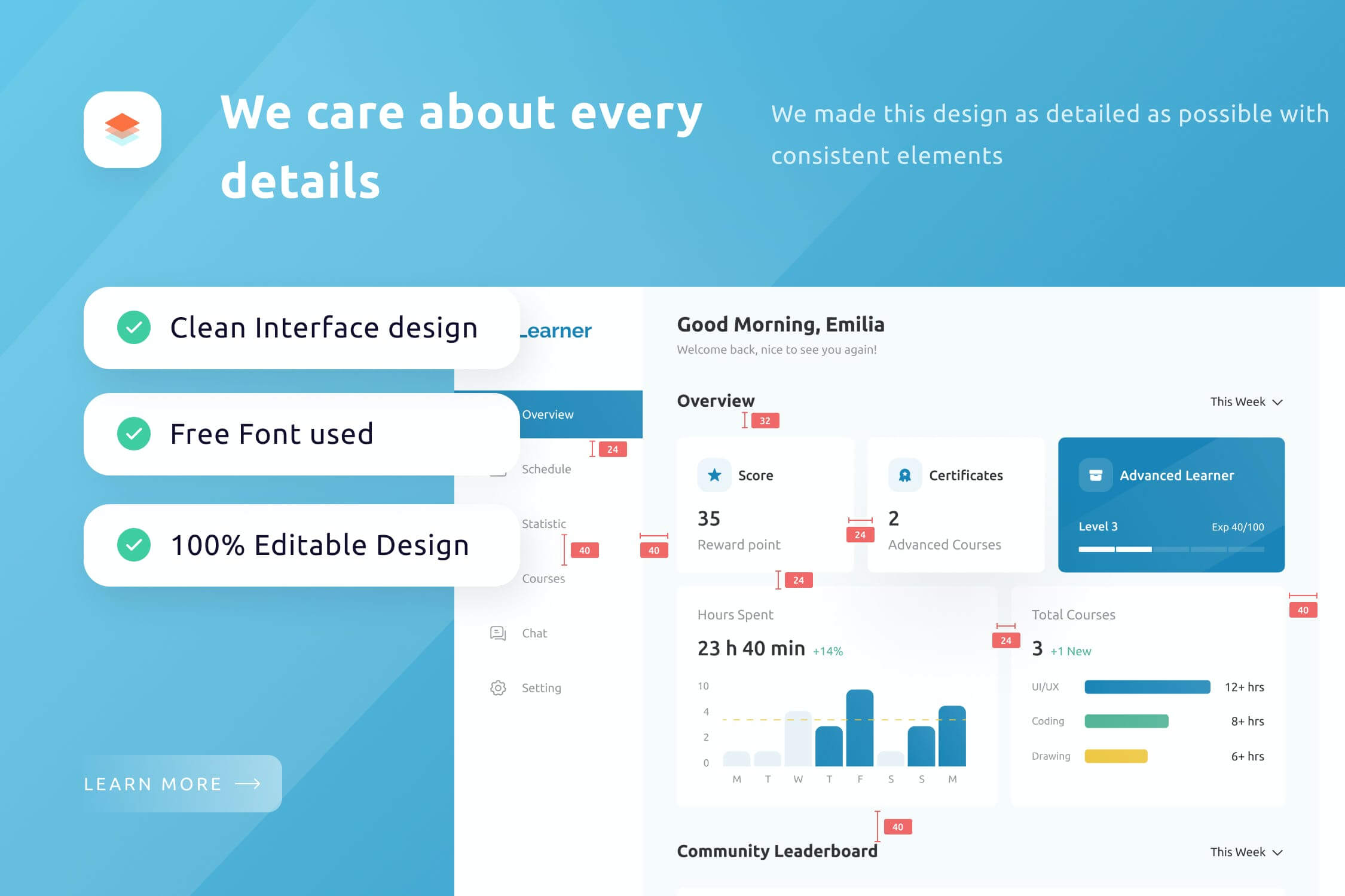一套学习主题相关后台管理网页UI素材模板