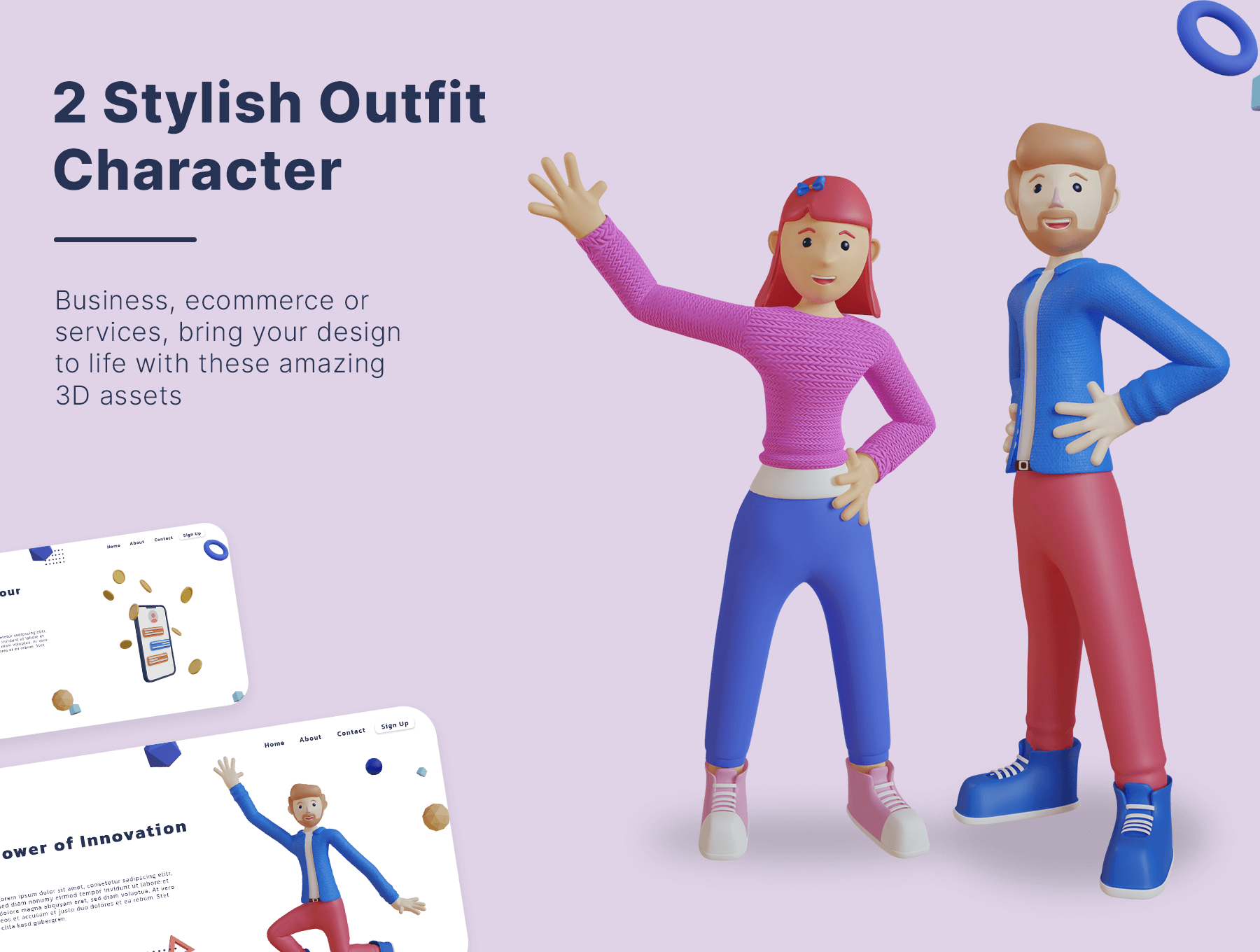 一男一女两个角色20个姿势3D设计素材包