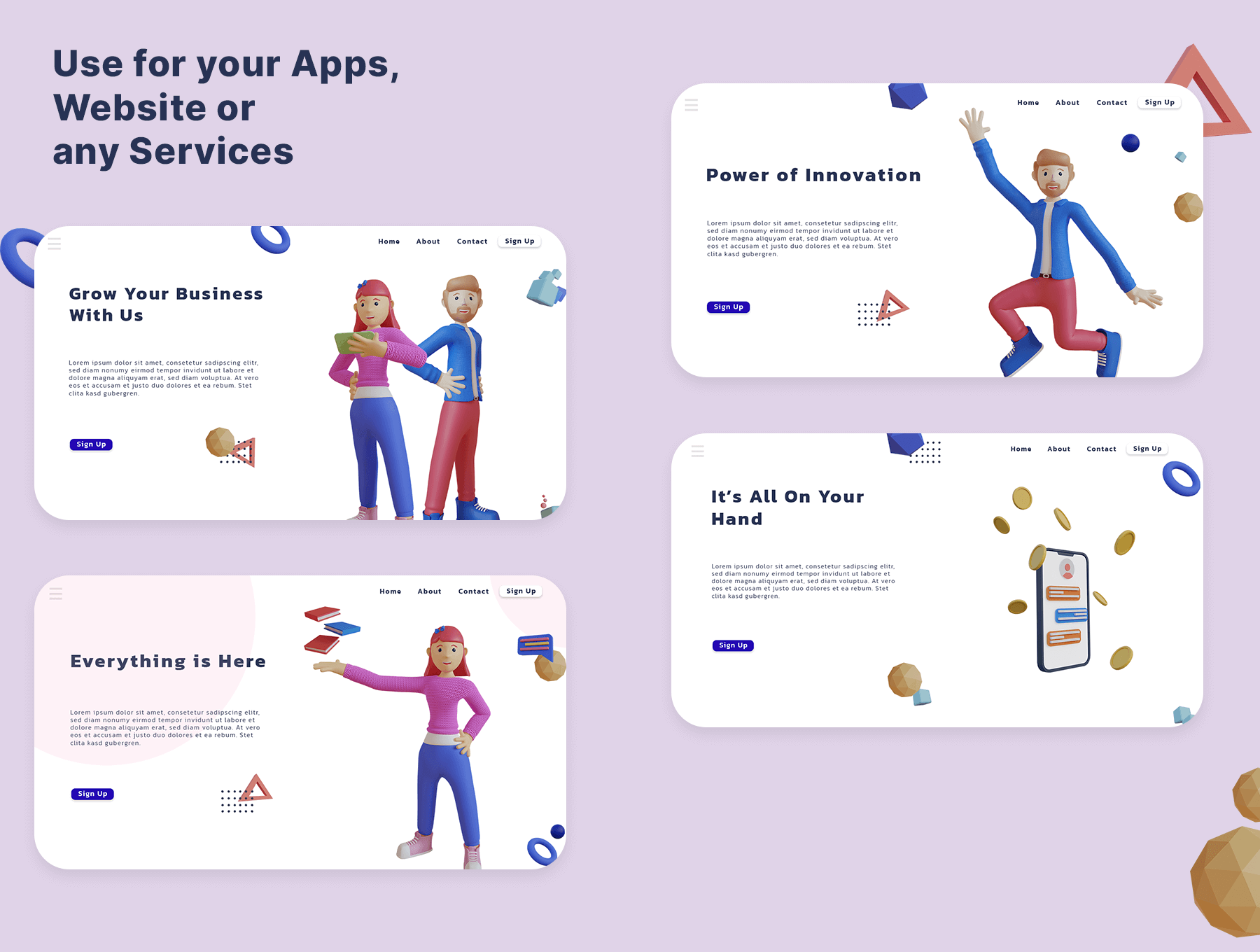 一男一女两个角色20个姿势3D设计素材包