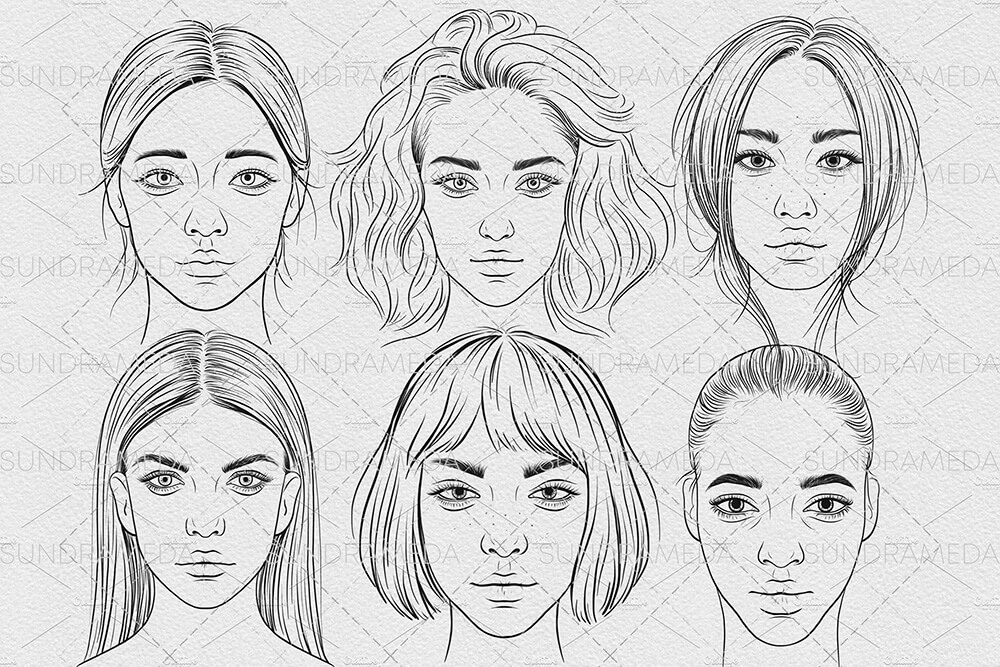 10个女性脸部轮廓Procreate笔刷素材