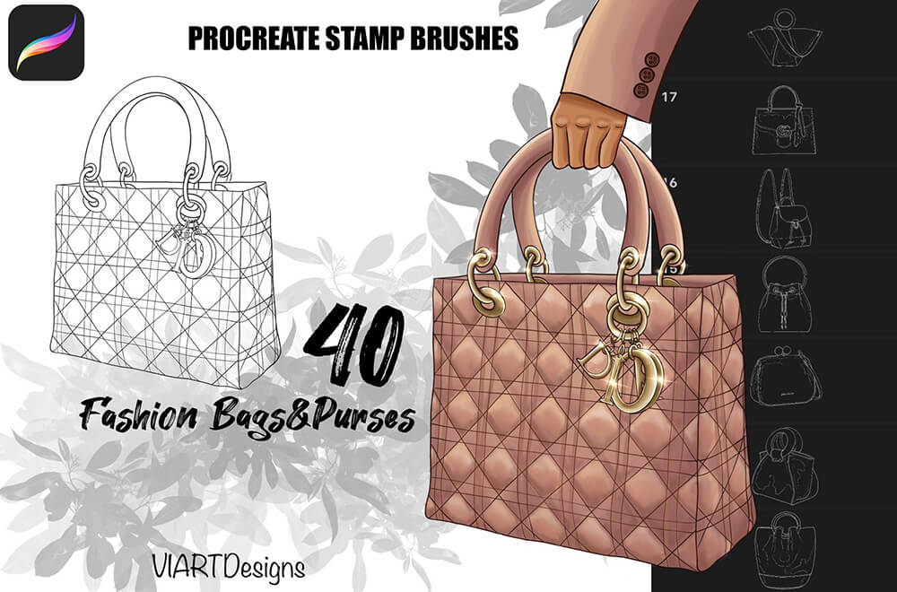 40个时尚手袋主题手绘Procreate笔刷素材
