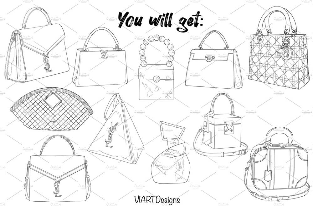 40个时尚手袋主题手绘Procreate笔刷素材