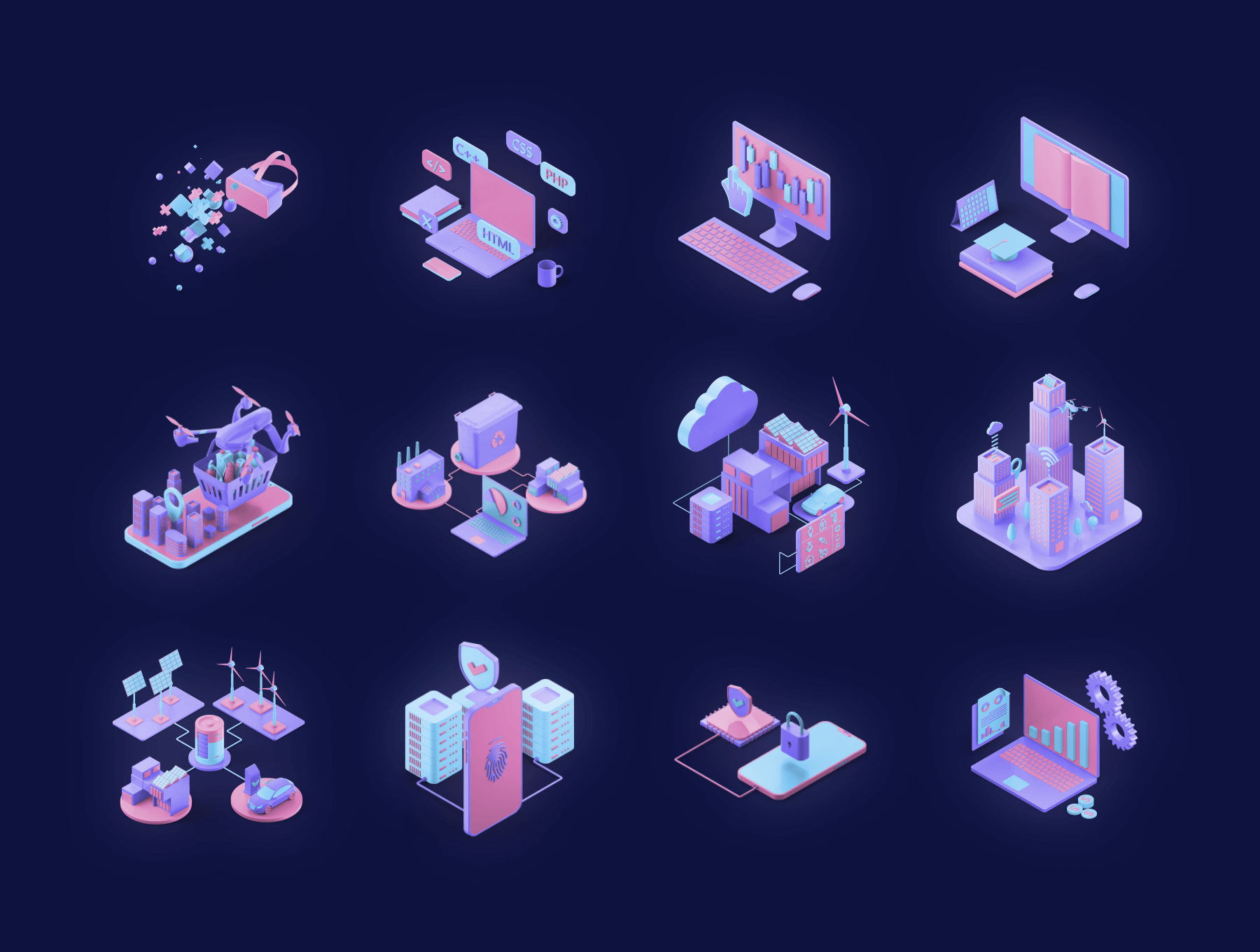 19个风格独特的3D等距动画素材包