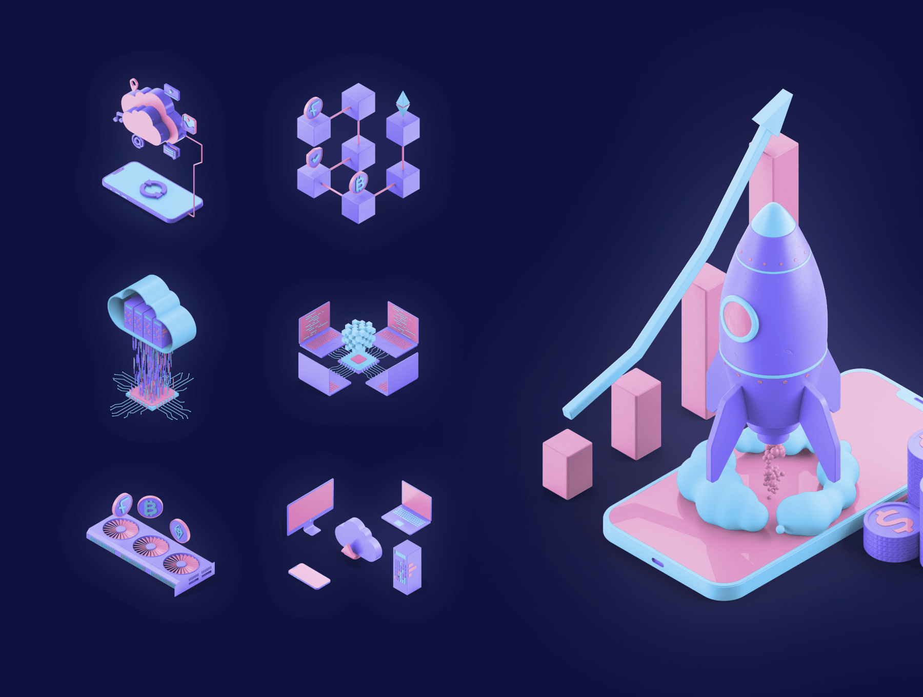 19个风格独特的3D等距动画素材包