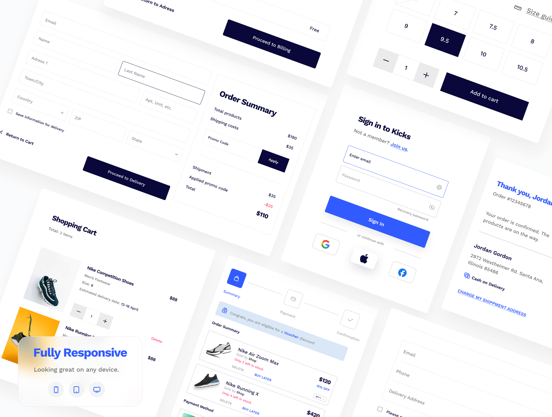 一套简洁清爽的响应式电子商务UI素材包