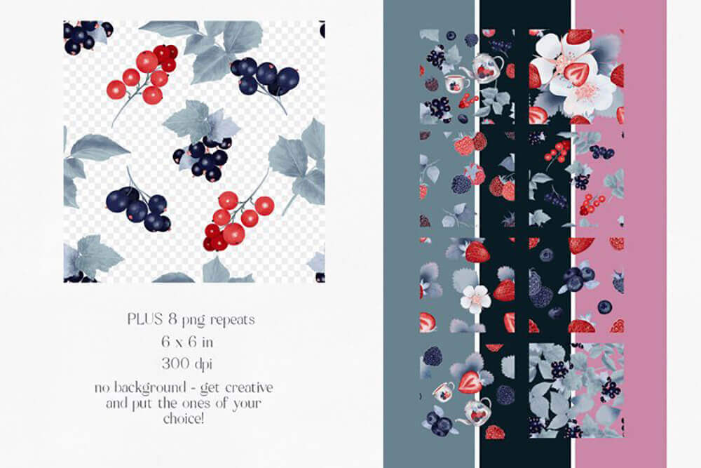典雅复古的手绘浆果无缝图案背景图片素材