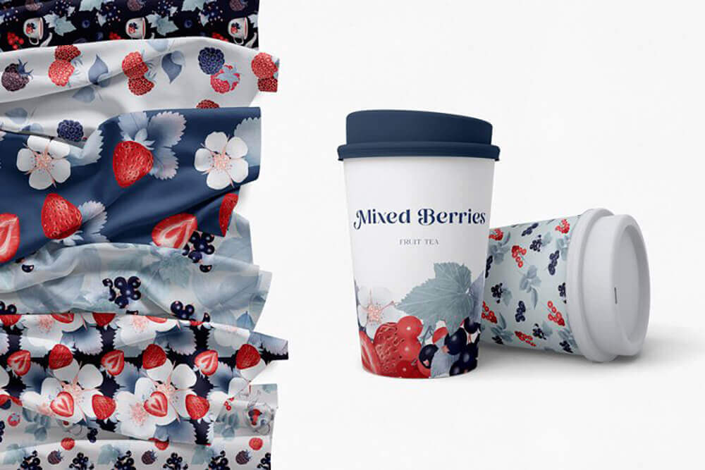 典雅复古的手绘浆果无缝图案背景图片素材