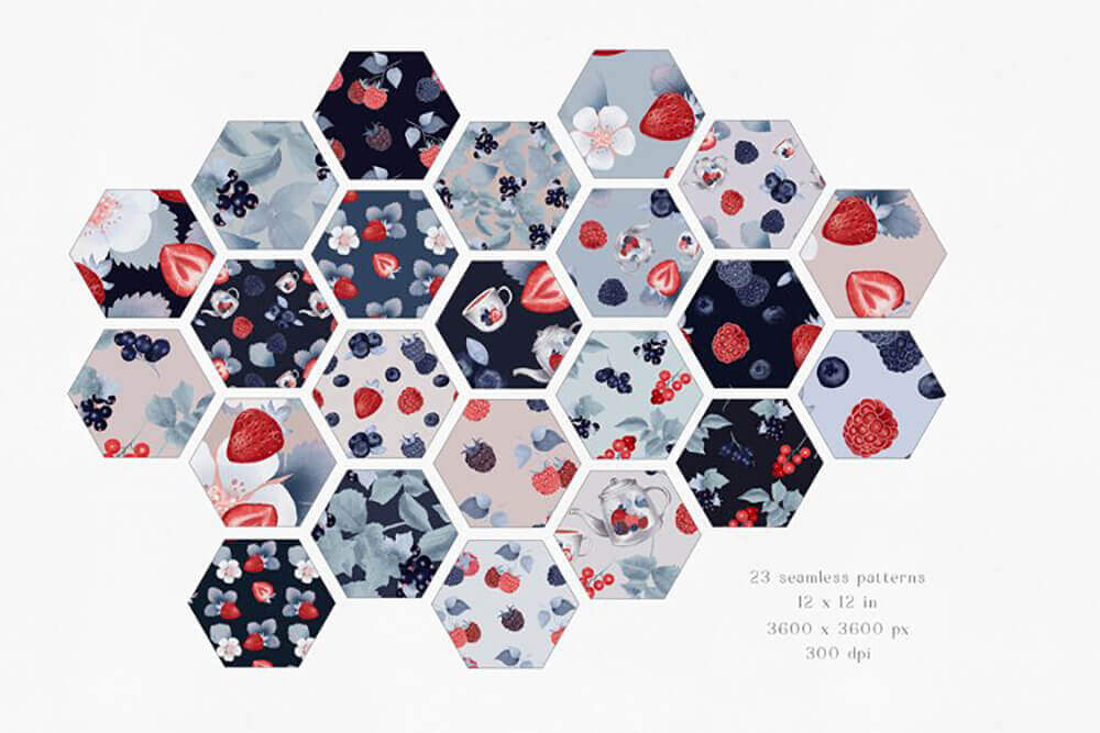 典雅复古的手绘浆果无缝图案背景图片素材