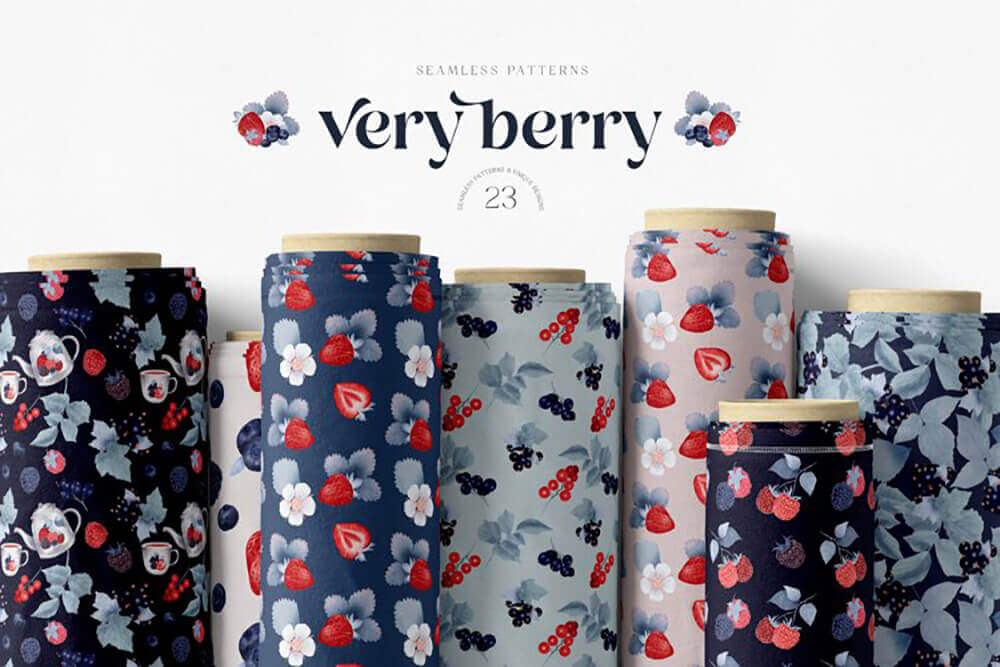 典雅复古的手绘浆果无缝图案背景图片素材