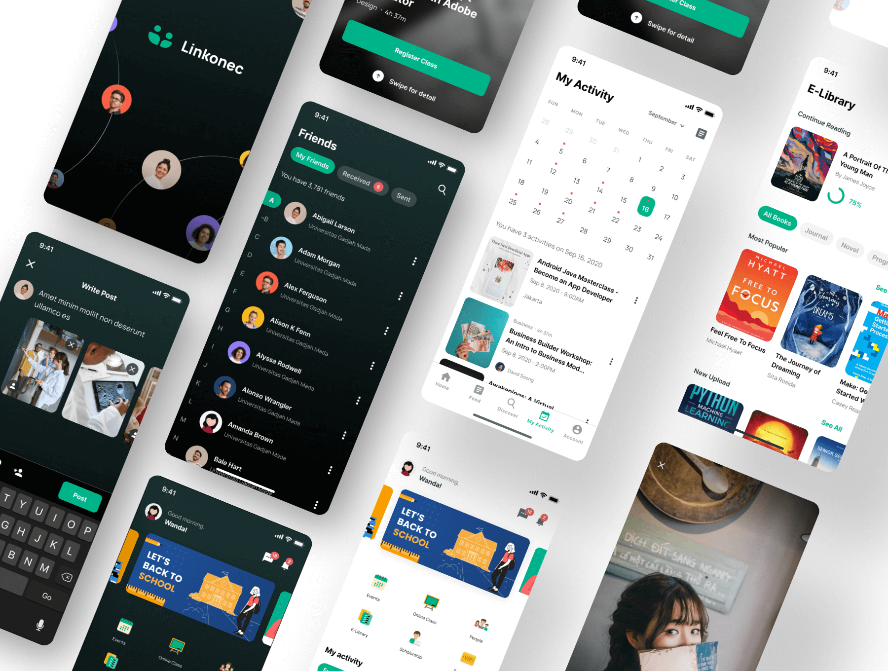 180个绿色调干净舒服网上学习在线教育类移动APP UI KIT素材包