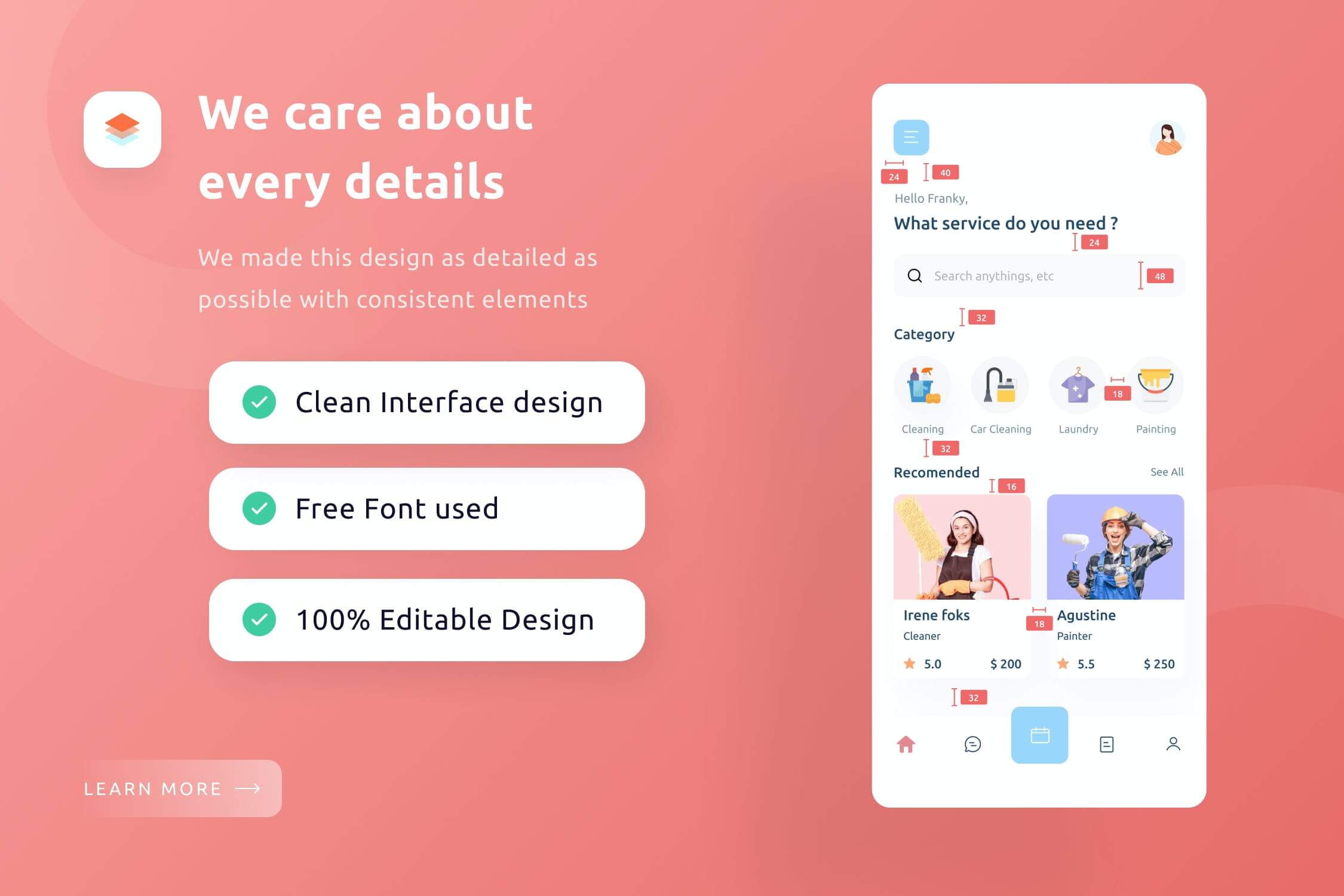 一套红色家政服务主题APP UI KIT素材