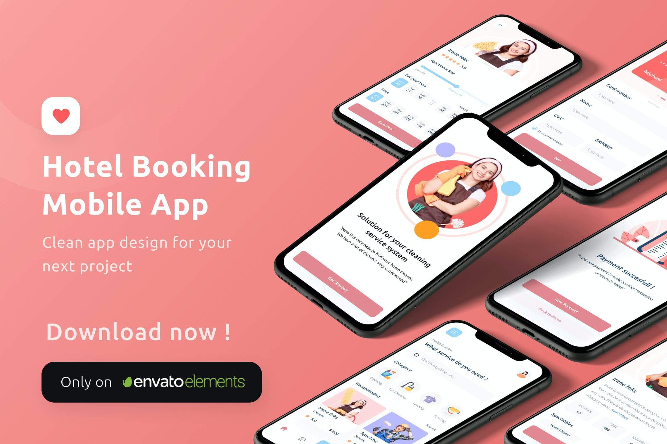 一套红色家政服务主题APP UI KIT素材