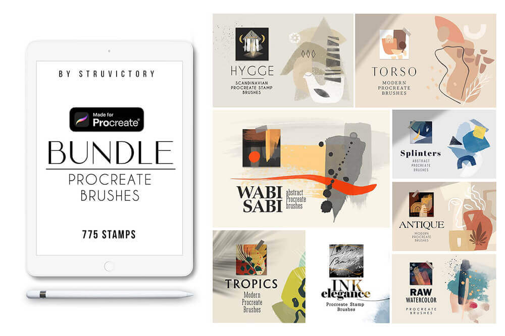 一套专业水彩艺术Procreate笔刷素材包